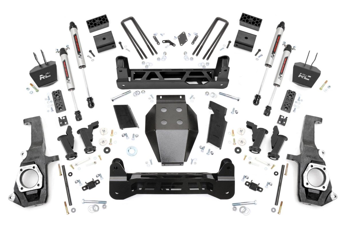 GMC Sierra 3500 HD Suspension Lift Kit - Rough Country - Torsion Drop V2 - Hammer Black - '11-'19